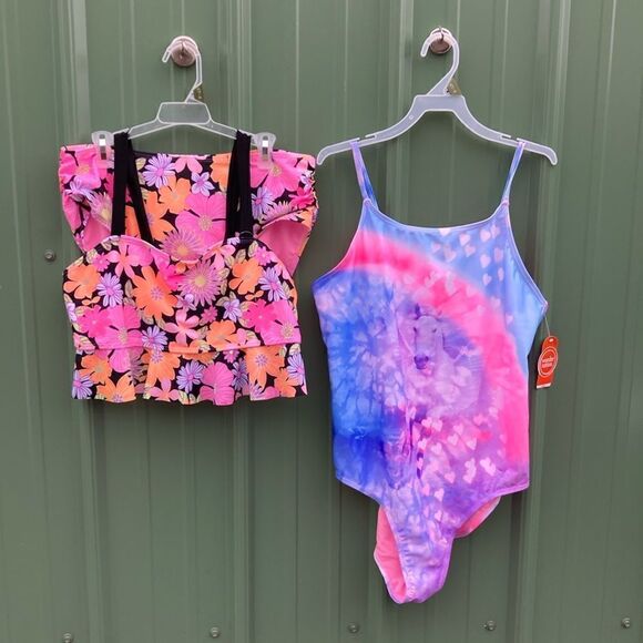 Girls Flounce Bikini & Unicorn One Piece Swimsuit Bathing Suit 2-Pack XL Plus - Picture 1 of 11